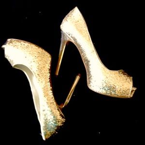 GUESS Platform Pumps Gold Glitter Size 8M